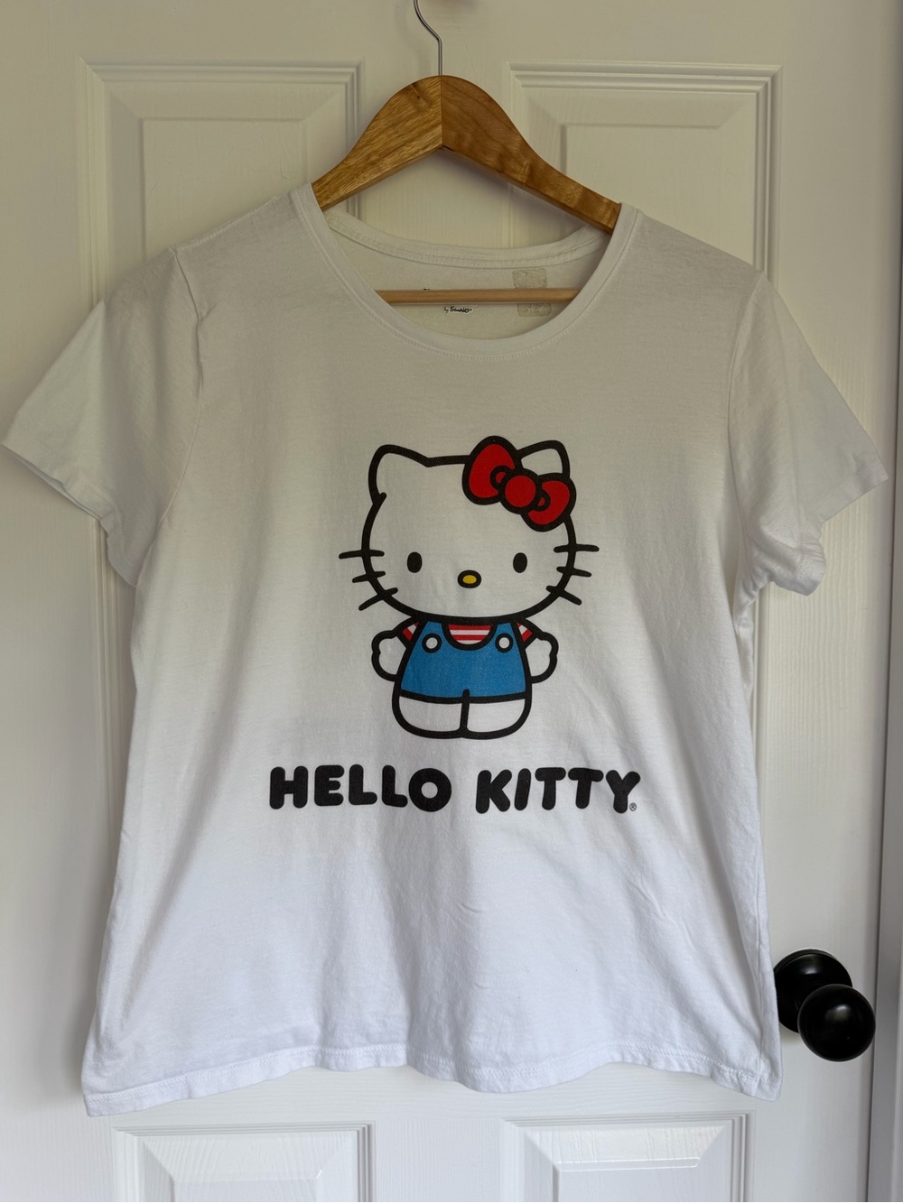 Hello Kitty White Tee with Red Bow and Blue Overalls
